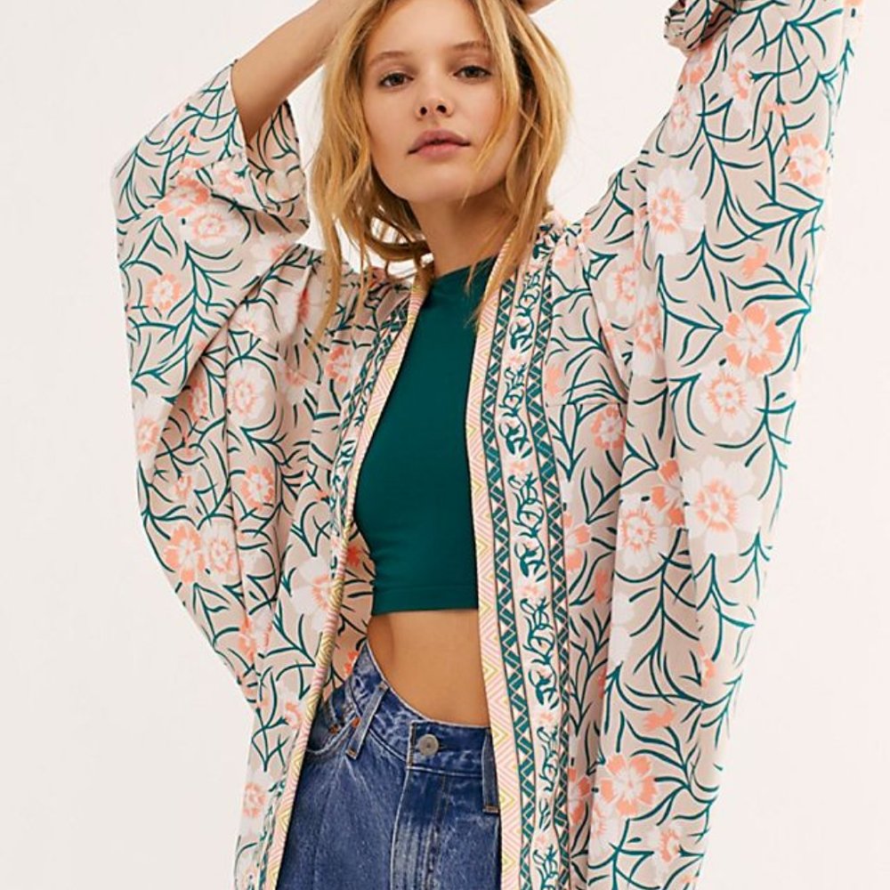 Free People Kona Floral Print Kimono Cardigan